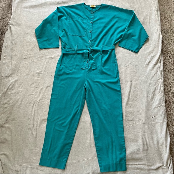 Vintage Pantree Button Front Jumpsuit with Dolman Sleeves and Removable Belt - Picture 1 of 16